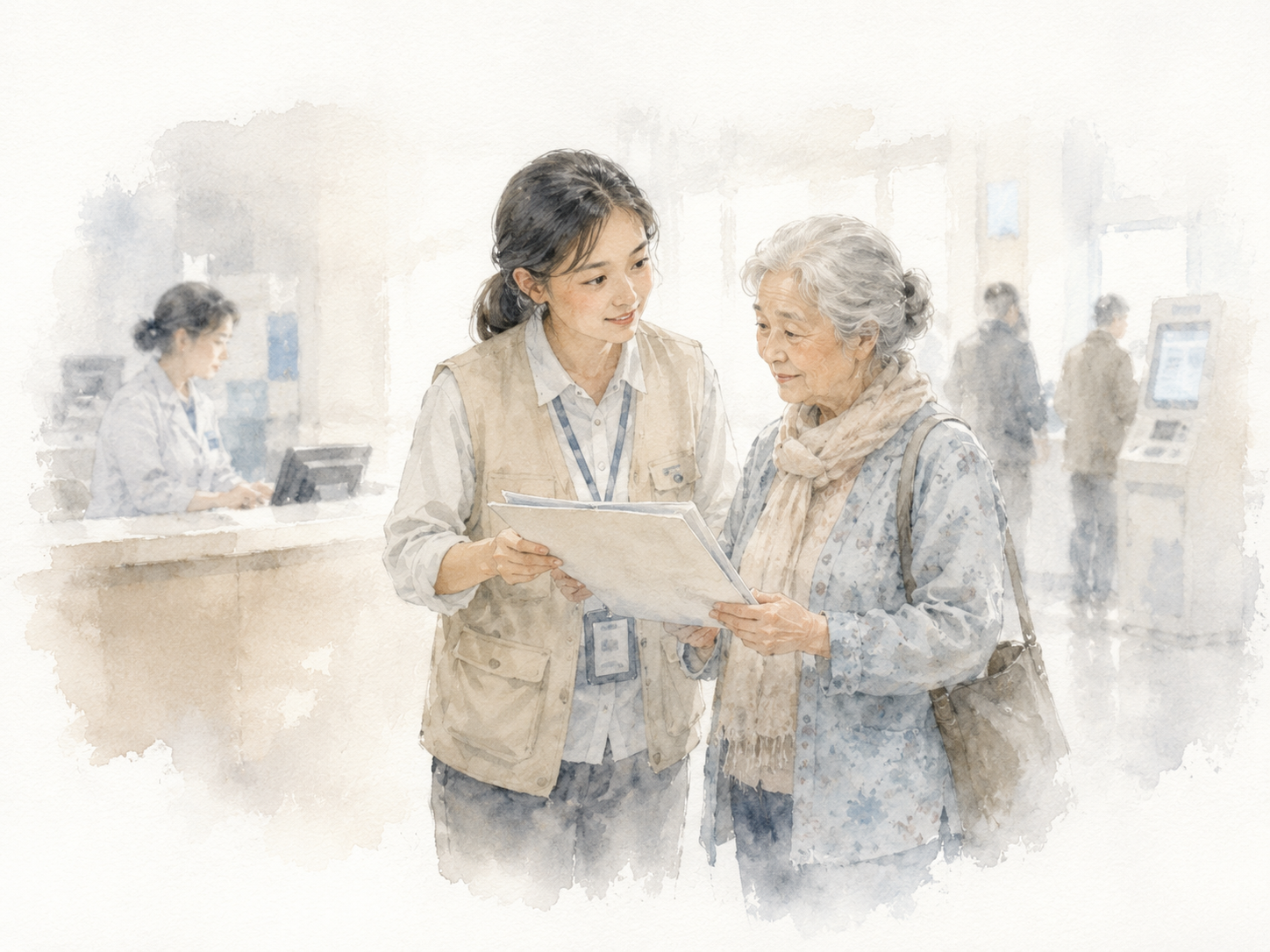 陪诊人员协助老人办理医院自助服务